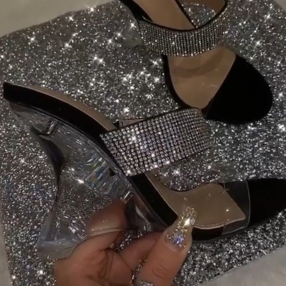 Restocked💗 Diamon CLEAR silver WEDGESDoub strap - Picture 4 of 4